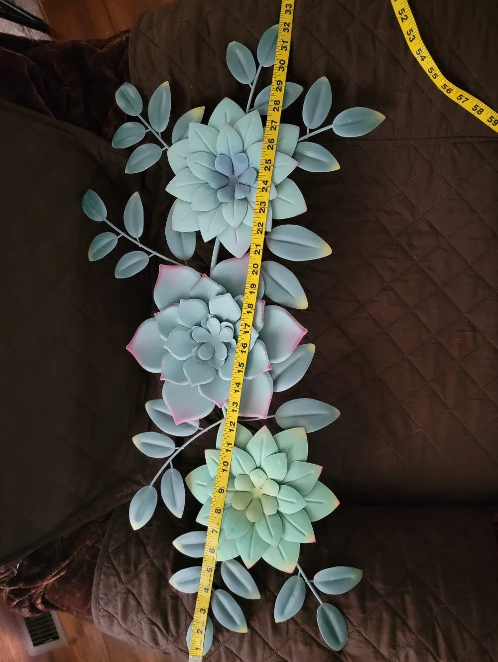 Metal Succulent Wall Art In Mint Green Blue
